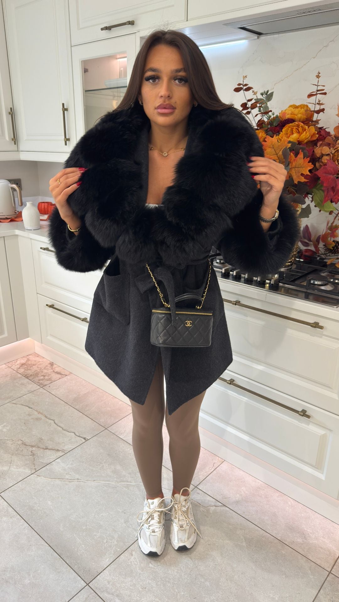 Hooded Fur Trim Cashmere Jacket