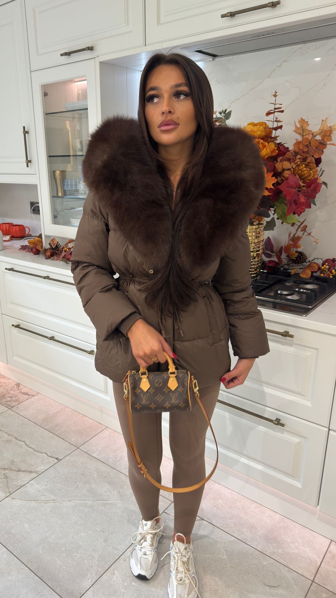 Drawstring Tie Waist Puffer coat - Straight Hood