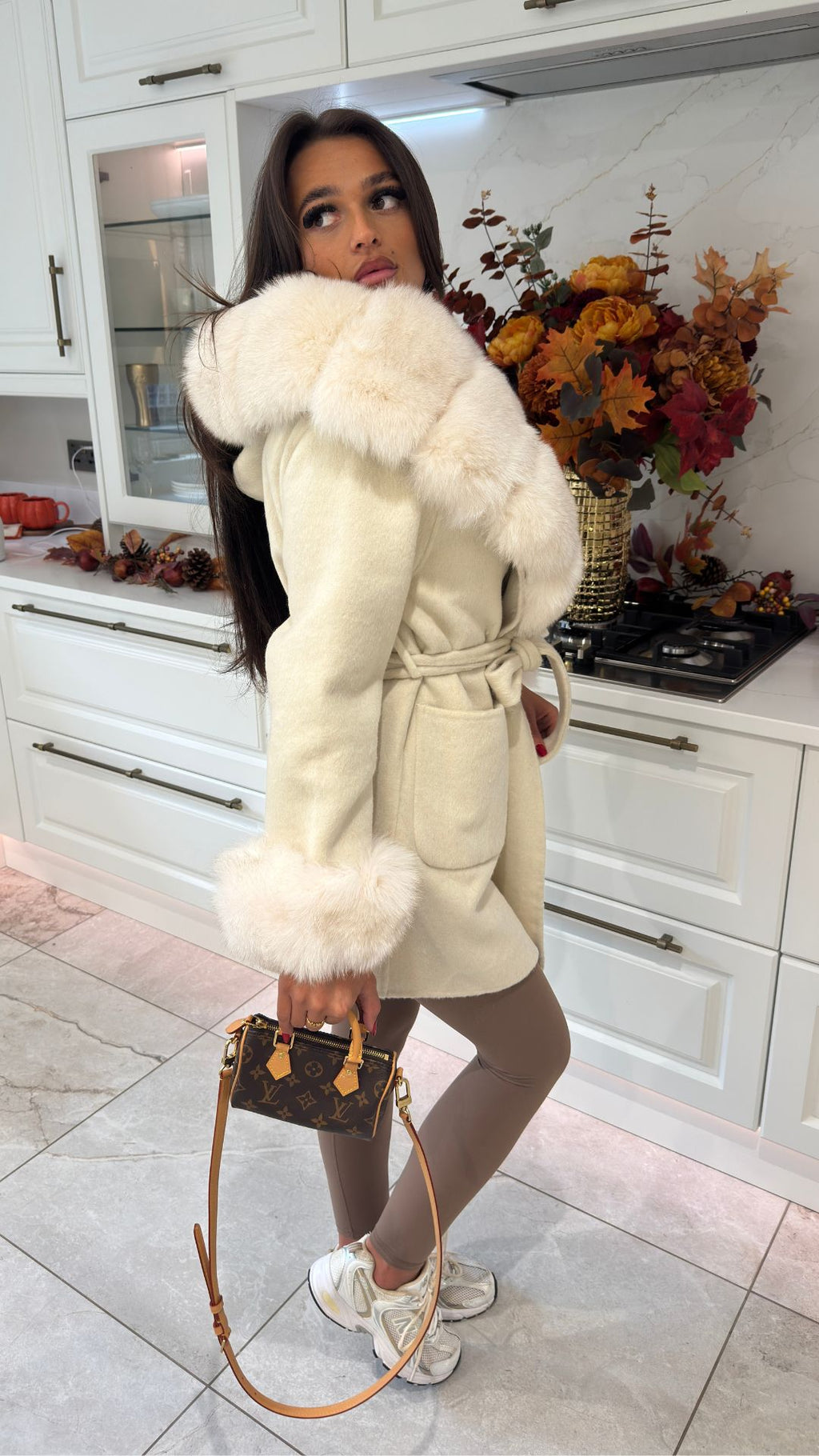 Hooded Fur Trim Cashmere Jacket
