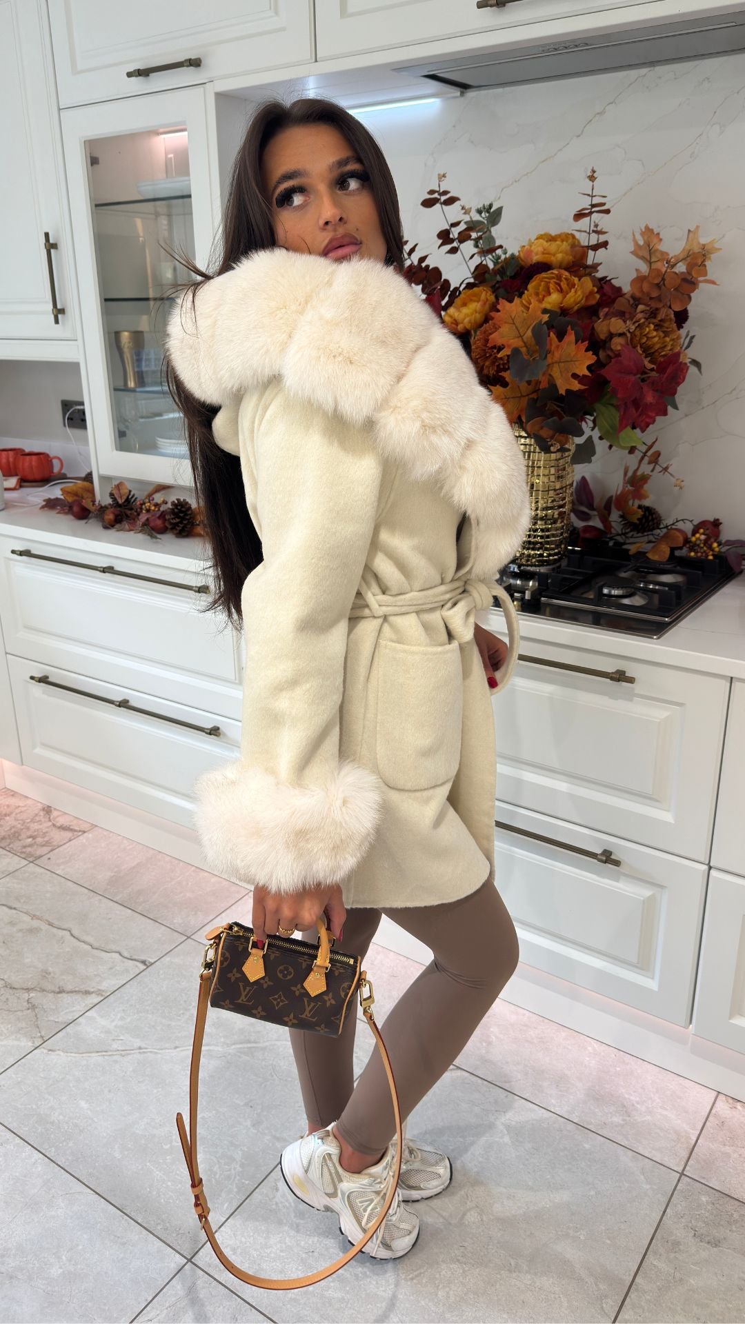 Hooded Fur Trim Cashmere Jacket