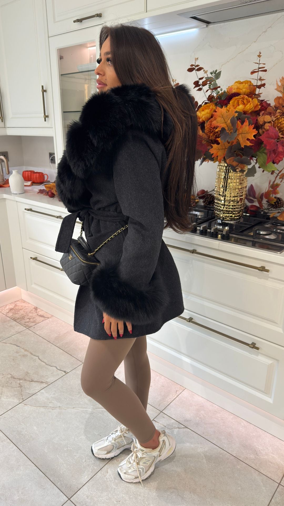 Hooded Fur Trim Cashmere Jacket