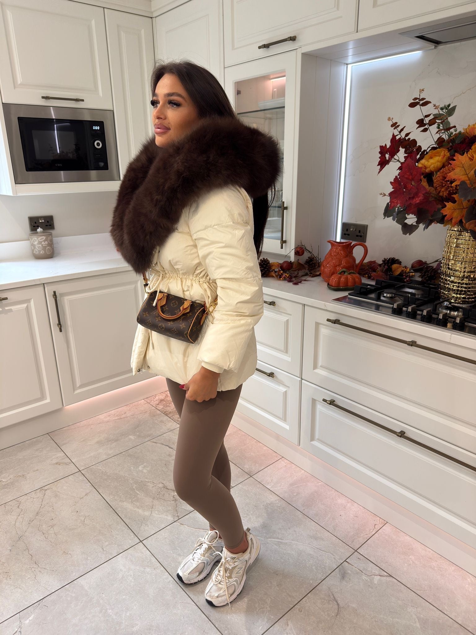 Drawstring Tie Waist Puffer coat - Straight Hood