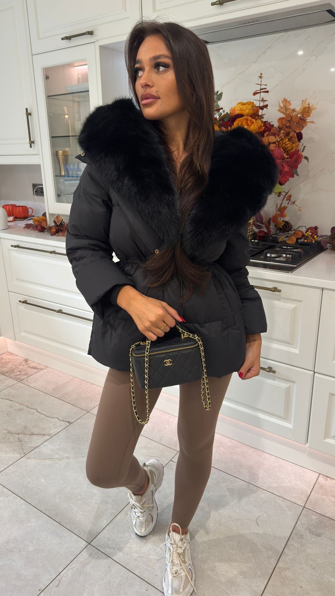 Drawstring Tie Waist Puffer coat - Straight Hood