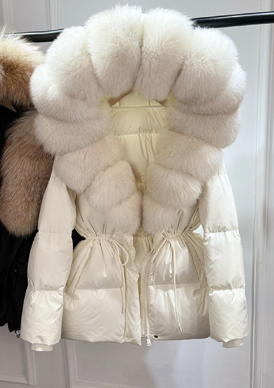 Drawstring Tie Waist Puffer coat - Bubble Fur Hood