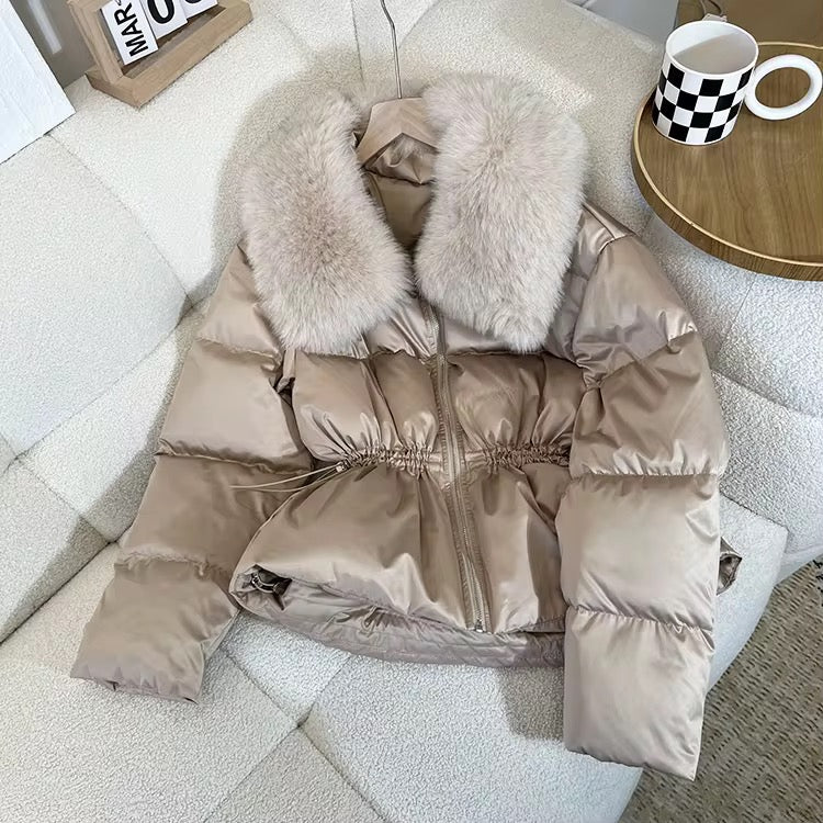 Fur Collar Drawstring Puffer Coat