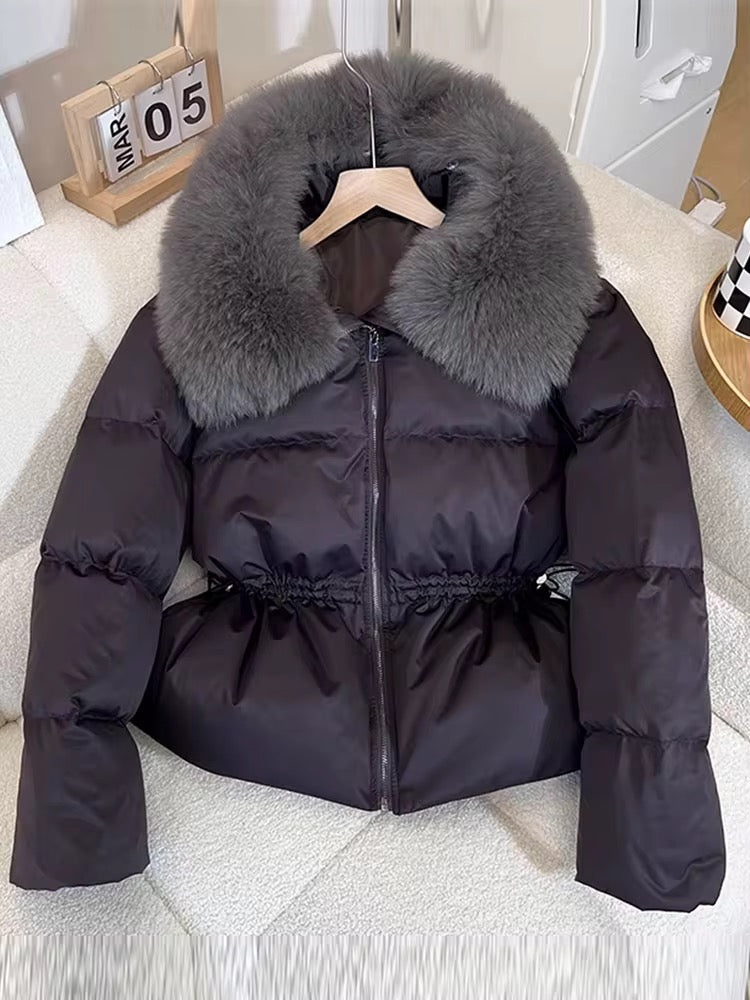 Fur Collar Drawstring Puffer Coat