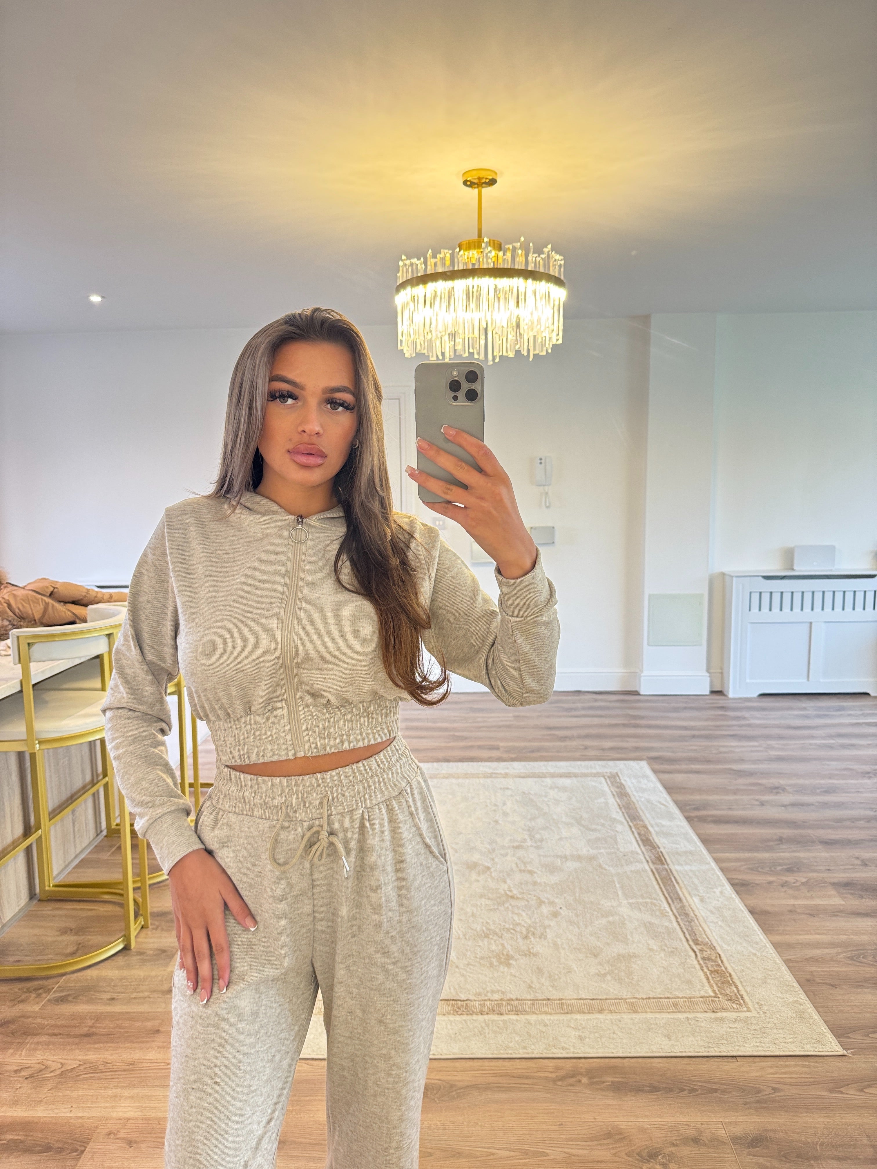 Ribbed Velour Zip Up Tracksuit