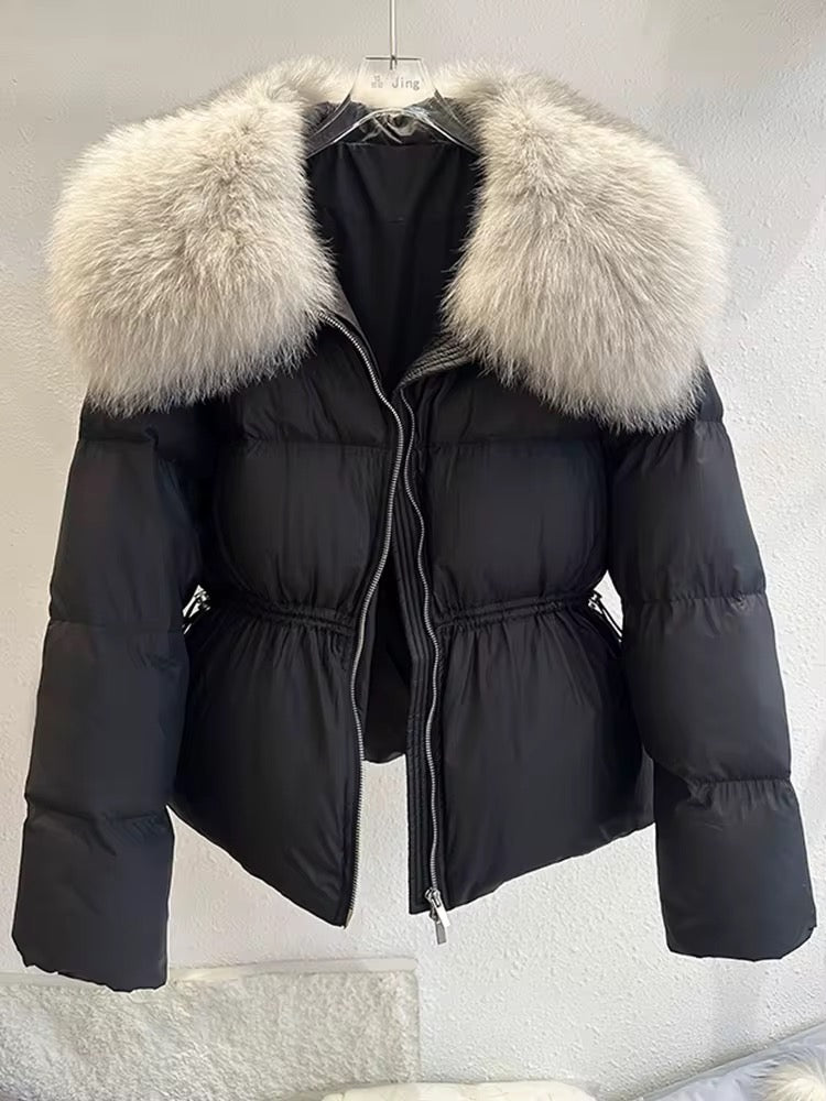 Fur Collar Drawstring Puffer Coat