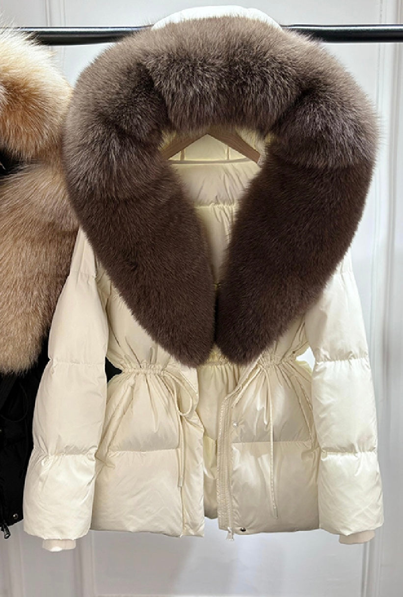 Drawstring Tie Waist Puffer coat - Straight Hood