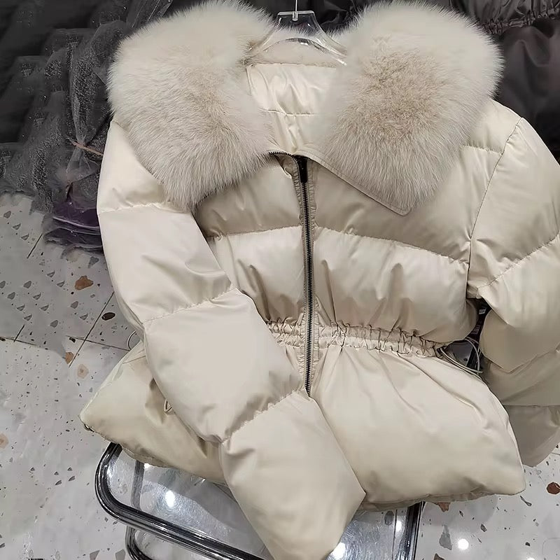 Fur Collar Drawstring Puffer Coat