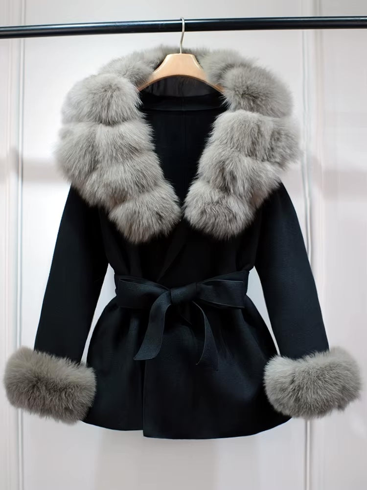 So Extra Belted Cashmere Fur Jacket