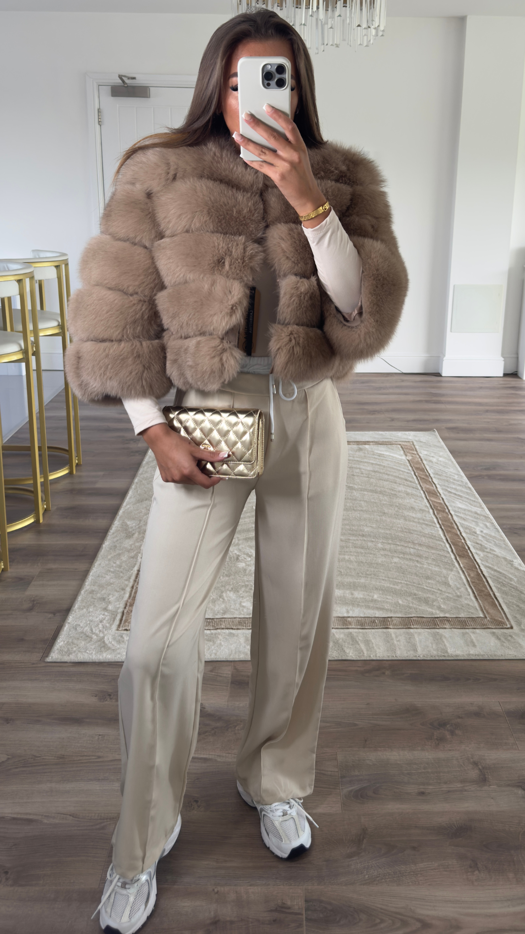 So Extra Mocha 4 Row Fur Coat