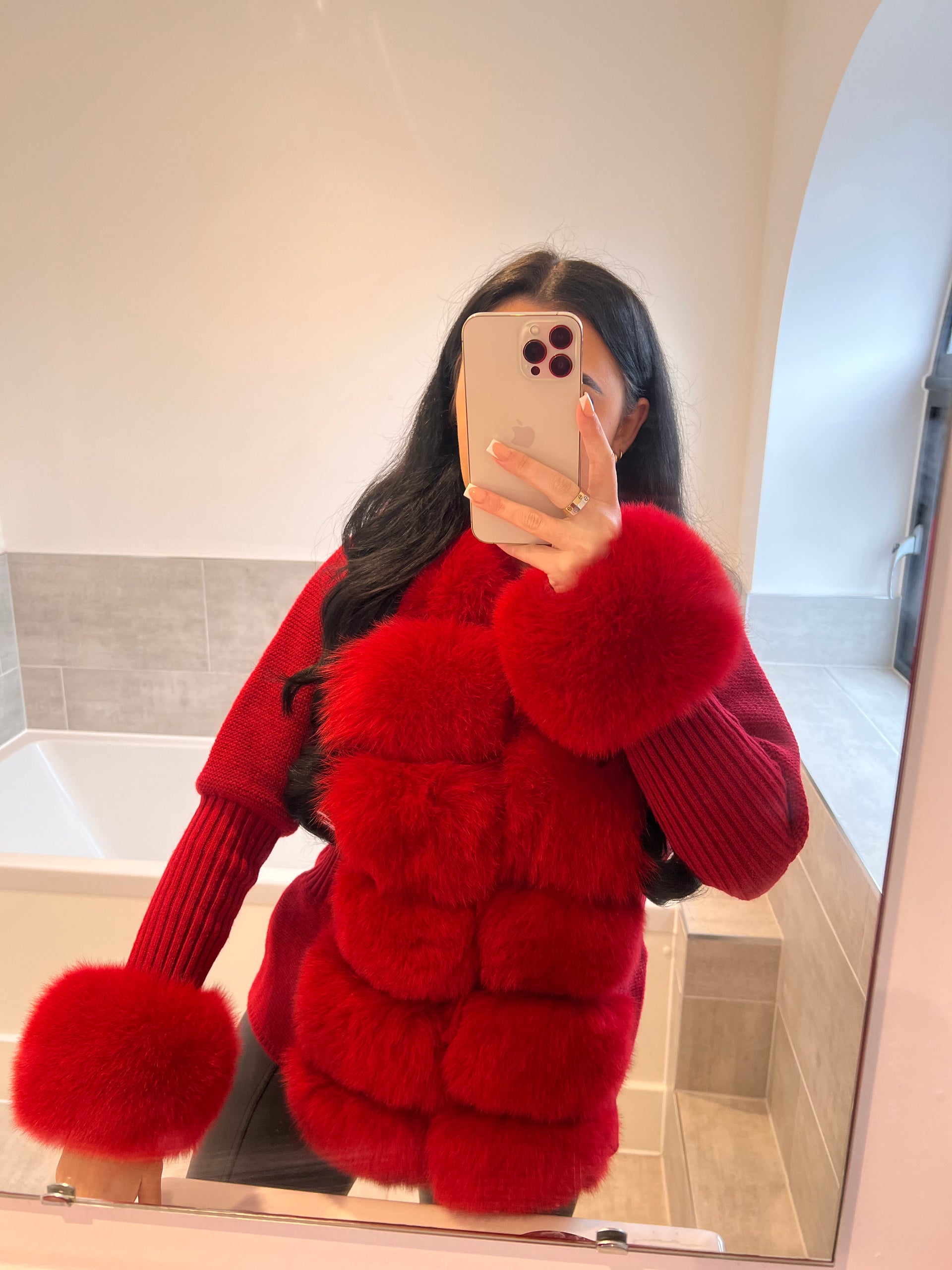Red 2025 fur cardigan