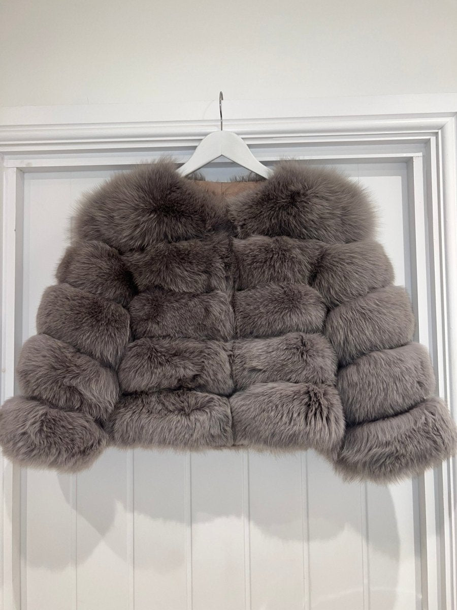 So Extra Light Grey 4 Row Fur Coat - So Extra